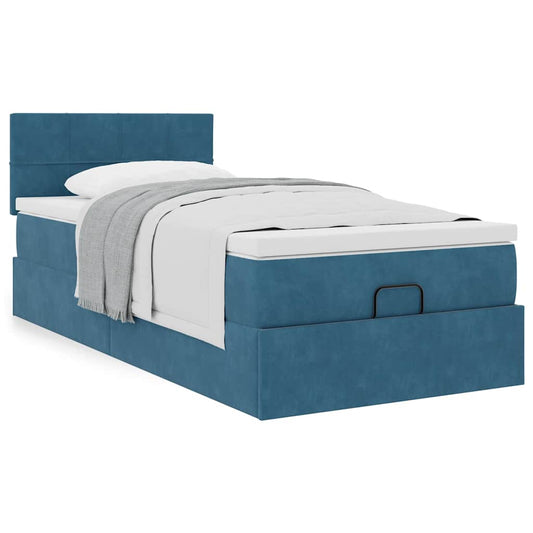 vidaXL Estructura cama otomana colchón terciopelo azul oscuro