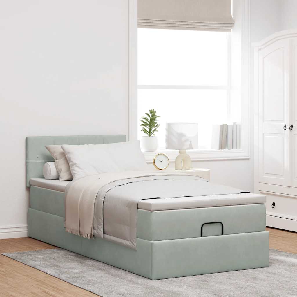 vidaXL Estructura cama otomana colchón terciopelo gris claro 90x190cm