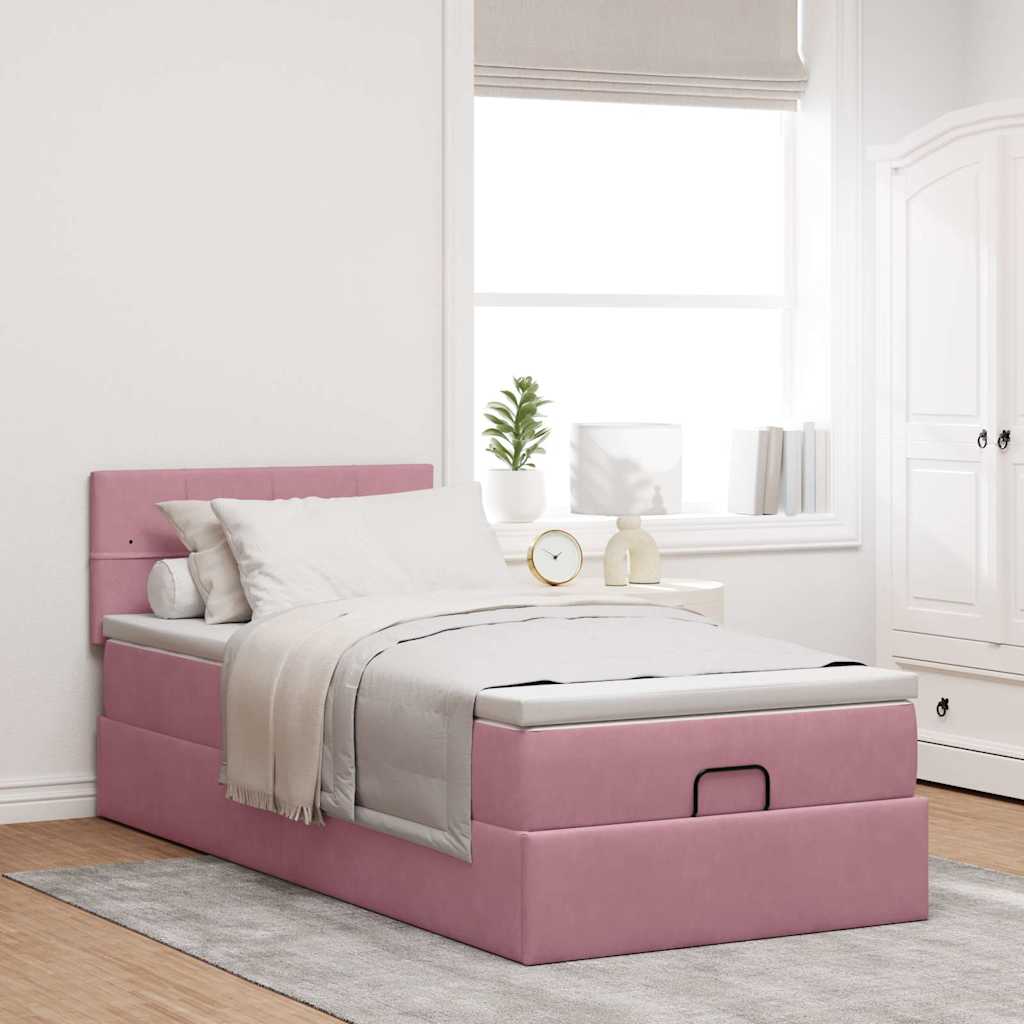 vidaXL Estructura cama otomana con colchón terciopelo rosa 90x190cm