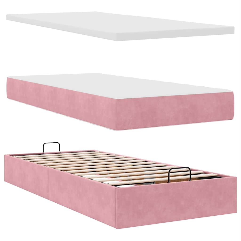 vidaXL Estructura cama otomana con colchón terciopelo rosa 90x190cm