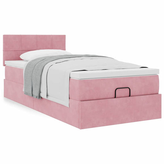 vidaXL Estructura cama otomana con colchón terciopelo rosa 90x190cm