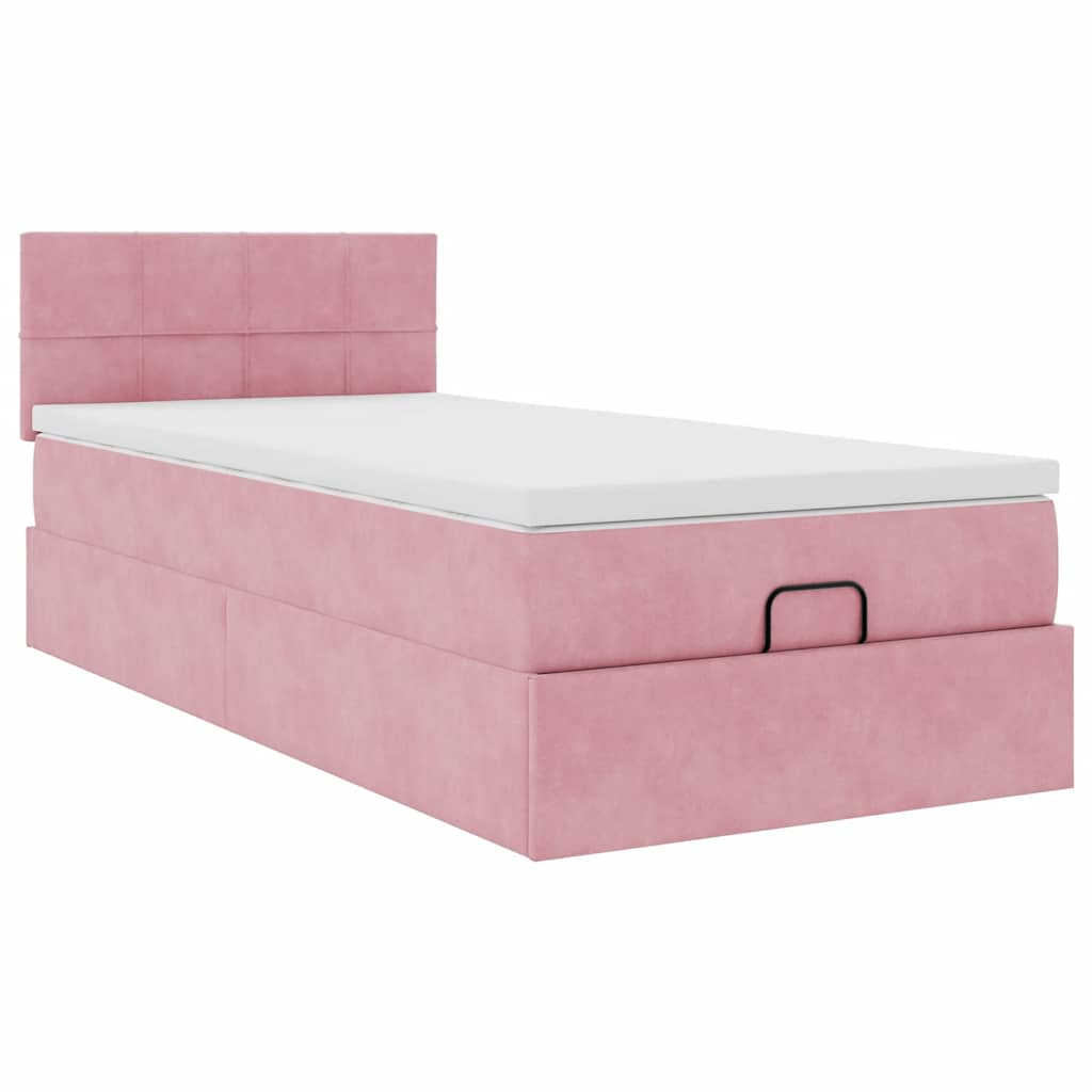 vidaXL Estructura de cama otomana colchón terciopelo rosa 100x200cm