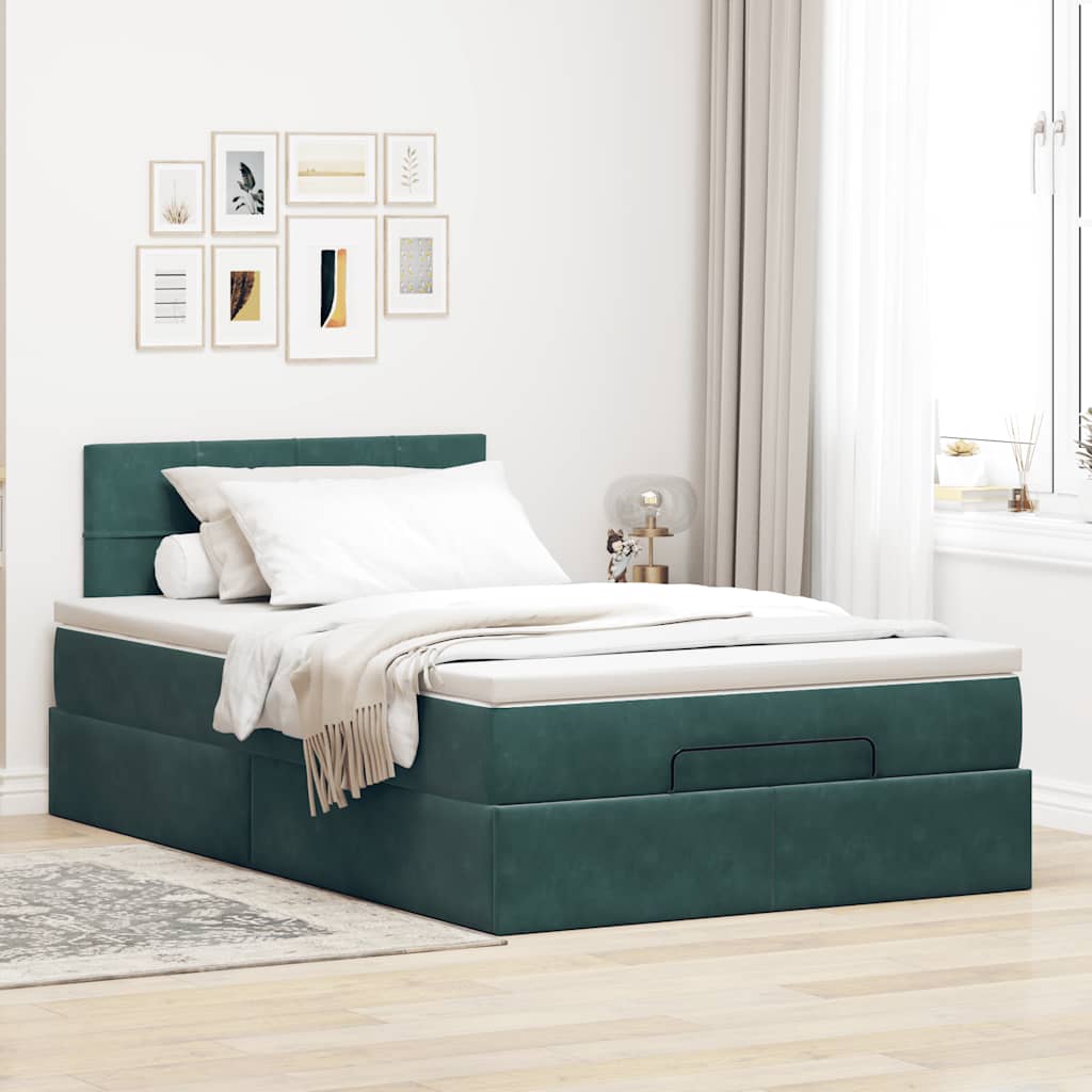 vidaXL Estructura de cama otomana colchón terciopelo verde oscuro