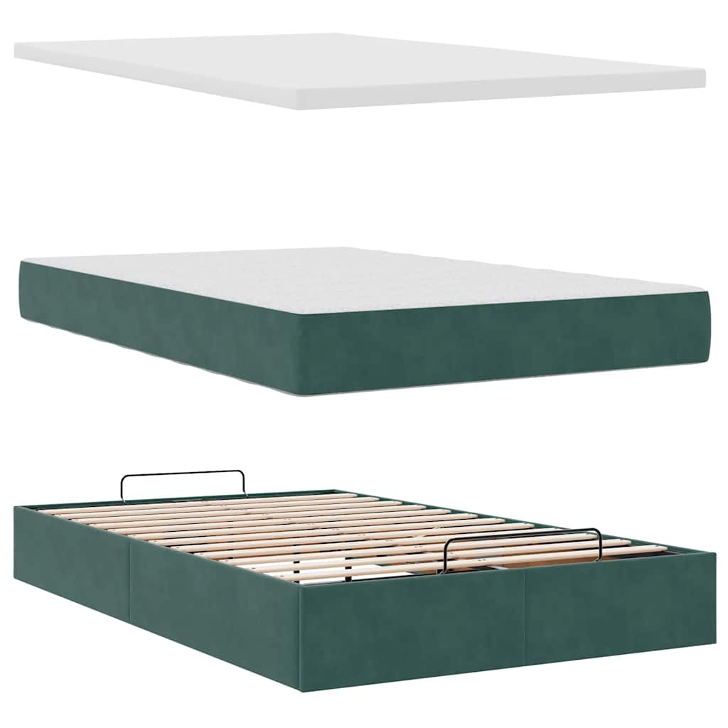 vidaXL Estructura de cama otomana colchón terciopelo verde oscuro