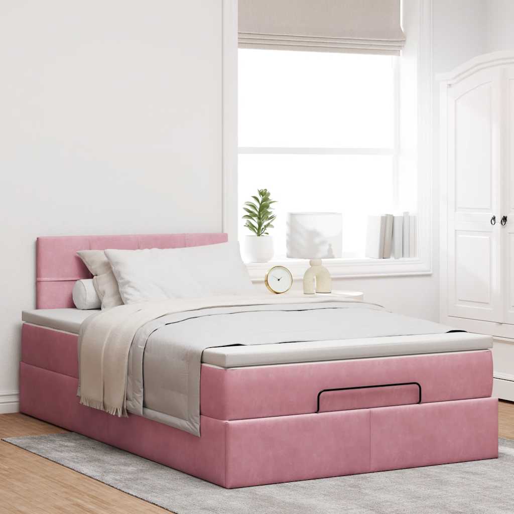 vidaXL Estructura cama otomana con colchón terciopelo rosa 120x190 cm