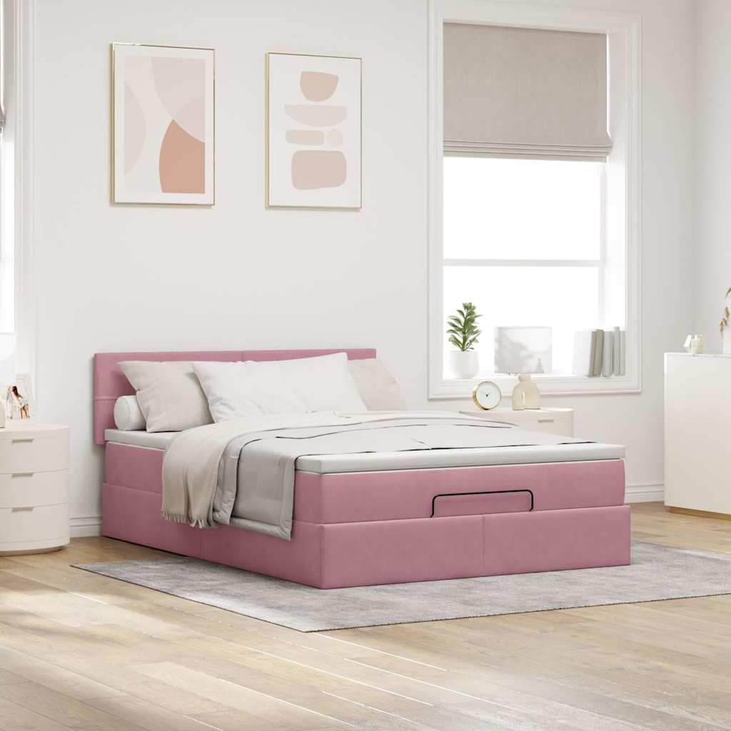 vidaXL Estructura cama otomana colchón terciopelo rosa 140x200cm