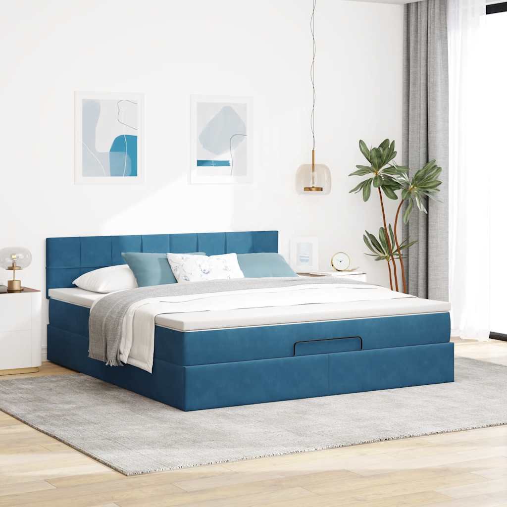 vidaXL Estructura de cama otomana colchón azul oscuro 180x200 cm