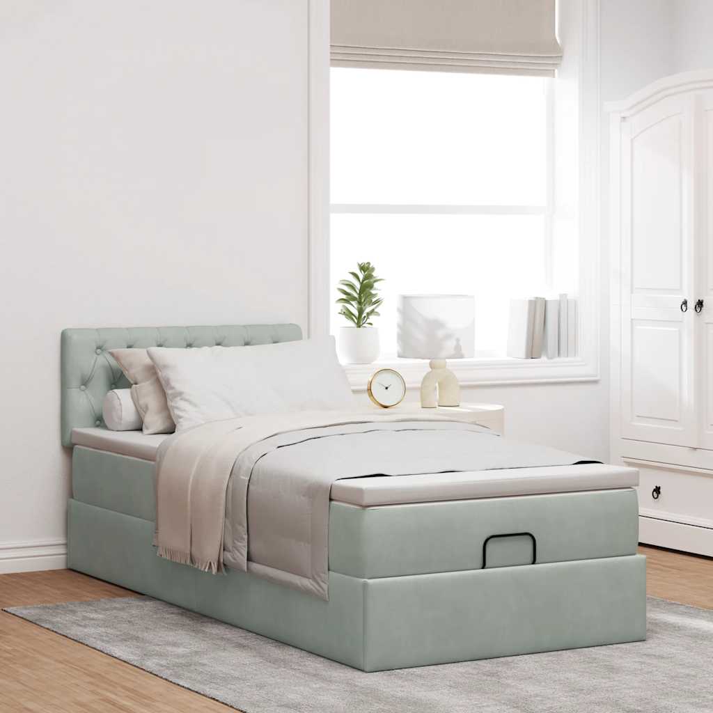 vidaXL Estructura cama otomana colchón terciopelo gris claro 80x200cm