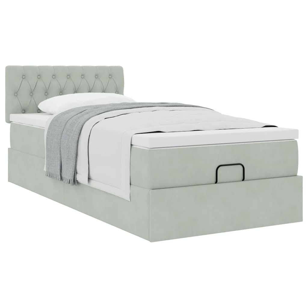 vidaXL Estructura cama otomana colchón terciopelo gris claro 80x200cm