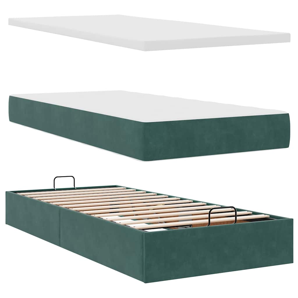 vidaXL Estructura de cama otomana con colchón terciopelo verde oscuro