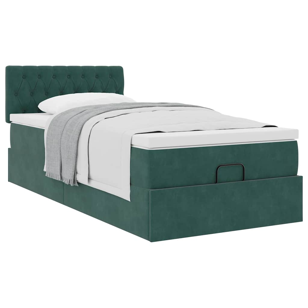 vidaXL Estructura de cama otomana con colchón terciopelo verde oscuro