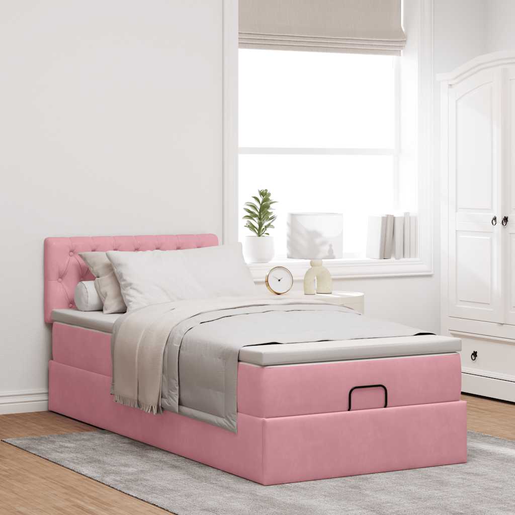 vidaXL Estructura cama otomana colchón terciopelo rosa 80x200cm