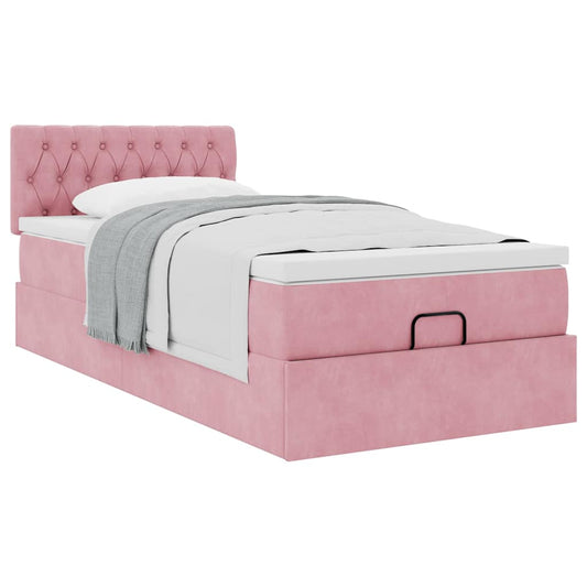 vidaXL Estructura cama otomana colchón terciopelo rosa 80x200cm