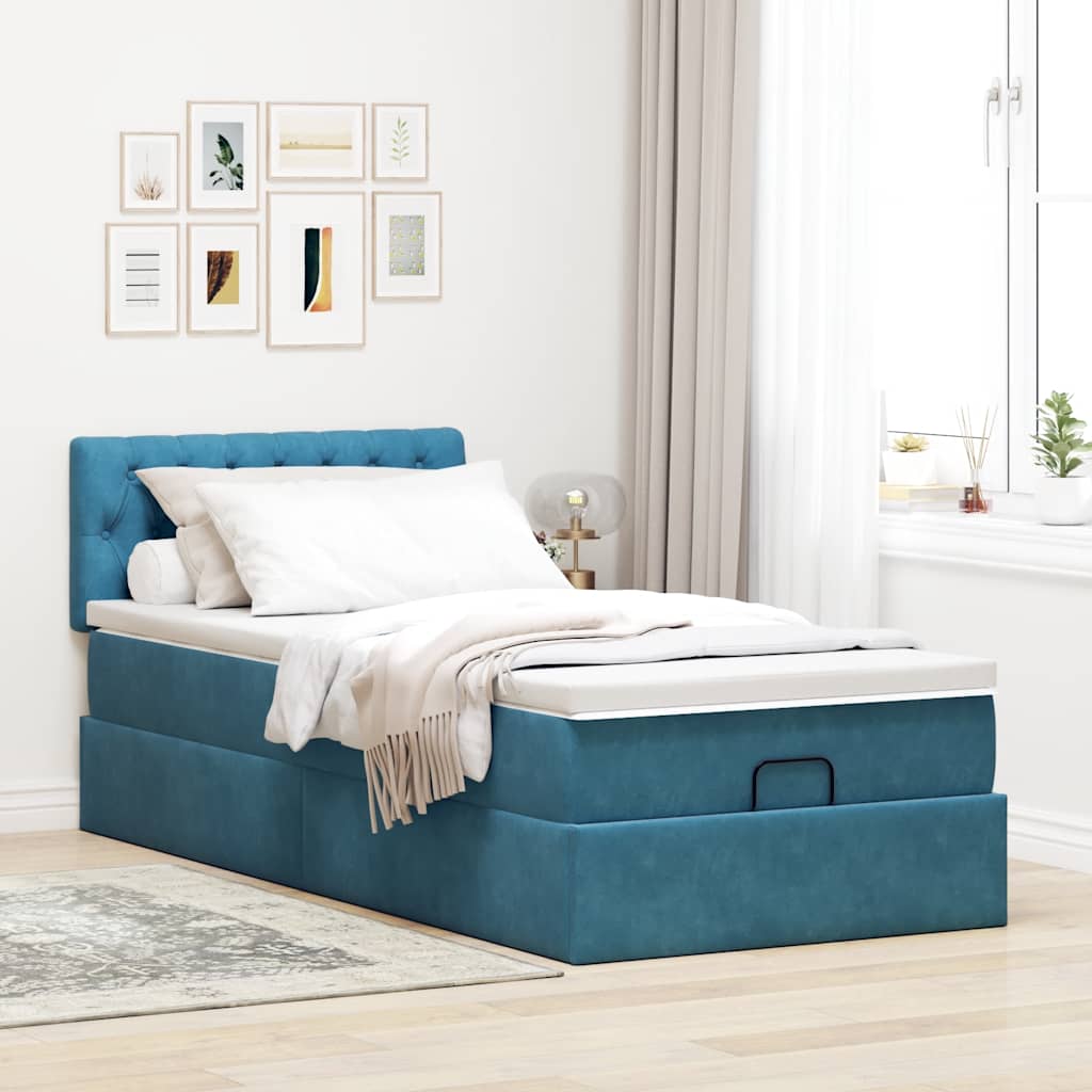 vidaXL Estructura de cama otomana con colchón terciopelo azul oscuro