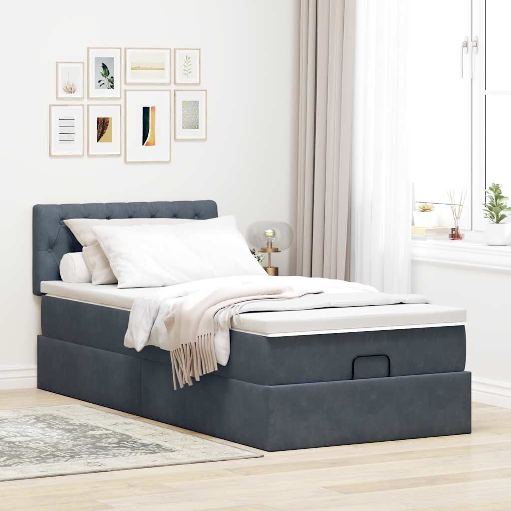 vidaXL Estructura cama otomana colchón terciopelo gris oscuro