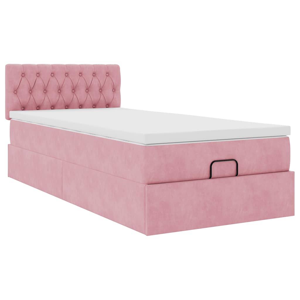 vidaXL Estructura de cama otomana colchón terciopelo rosa 90x200cm