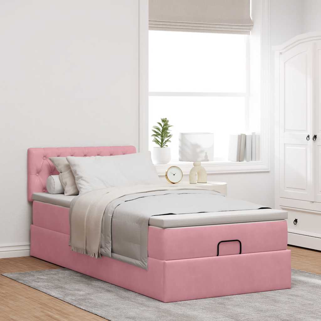 vidaXL Estructura de cama otomana colchón terciopelo rosa 90x200cm