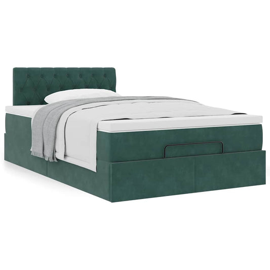 vidaXL Estructura de cama otomana colchón terciopelo verde oscuro