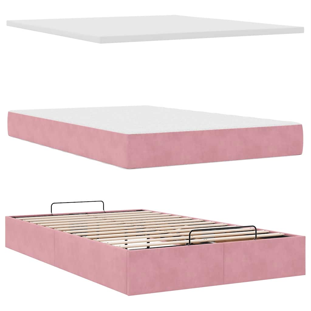 vidaXL Estructura cama otomana con colchón terciopelo rosa 120x190 cm