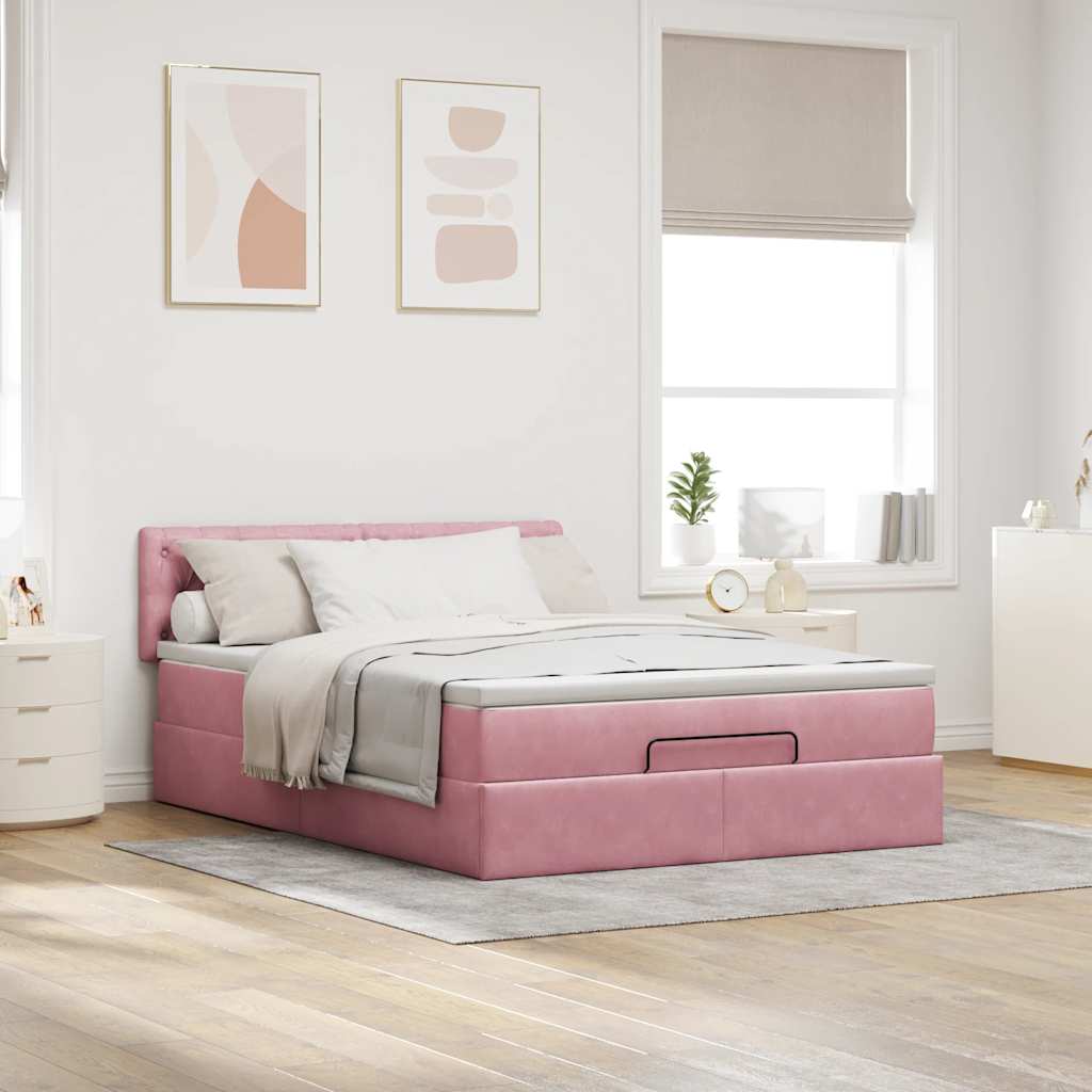 vidaXL Estructura cama otomana colchón terciopelo rosa 140x200cm