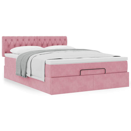 vidaXL Estructura cama otomana colchón terciopelo rosa 140x200cm