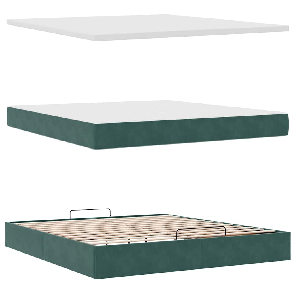 vidaXL Estructura de cama otomana con colchón verde oscuro 180x200 cm