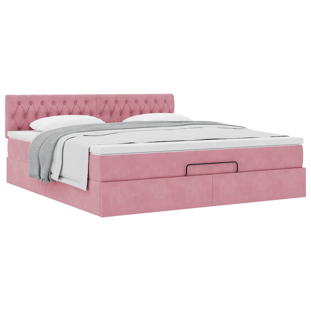 vidaXL Estructura cama otomana con colchón terciopelo rosa 180x200 cm