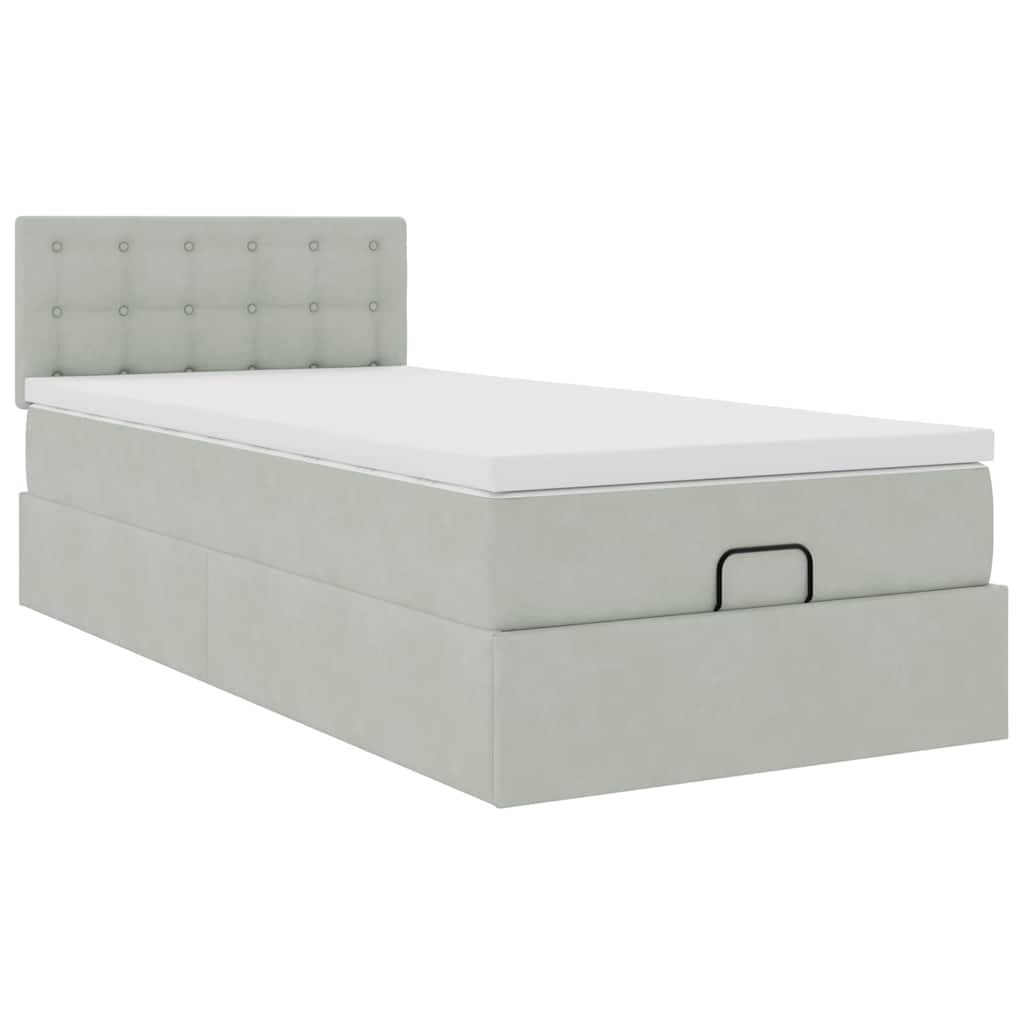 vidaXL Estructura cama otomana colchón terciopelo gris claro 80x200cm