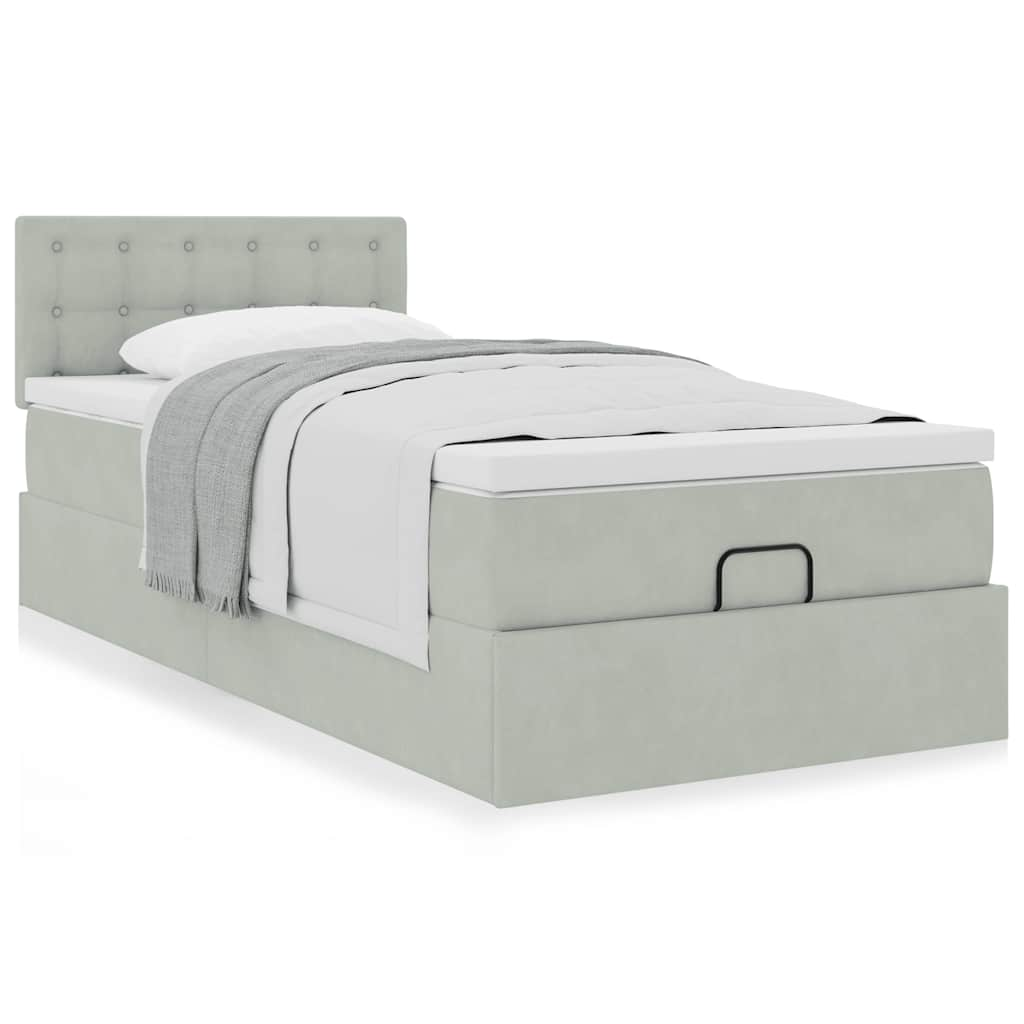 vidaXL Estructura cama otomana colchón terciopelo gris claro 80x200cm