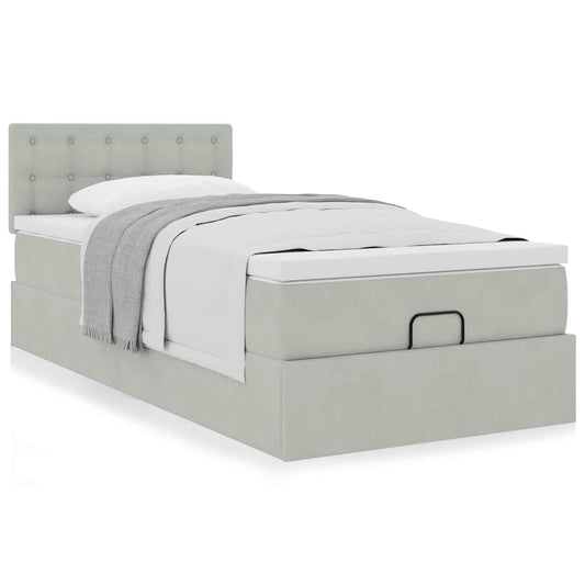 vidaXL Estructura cama otomana colchón terciopelo gris claro 80x200cm