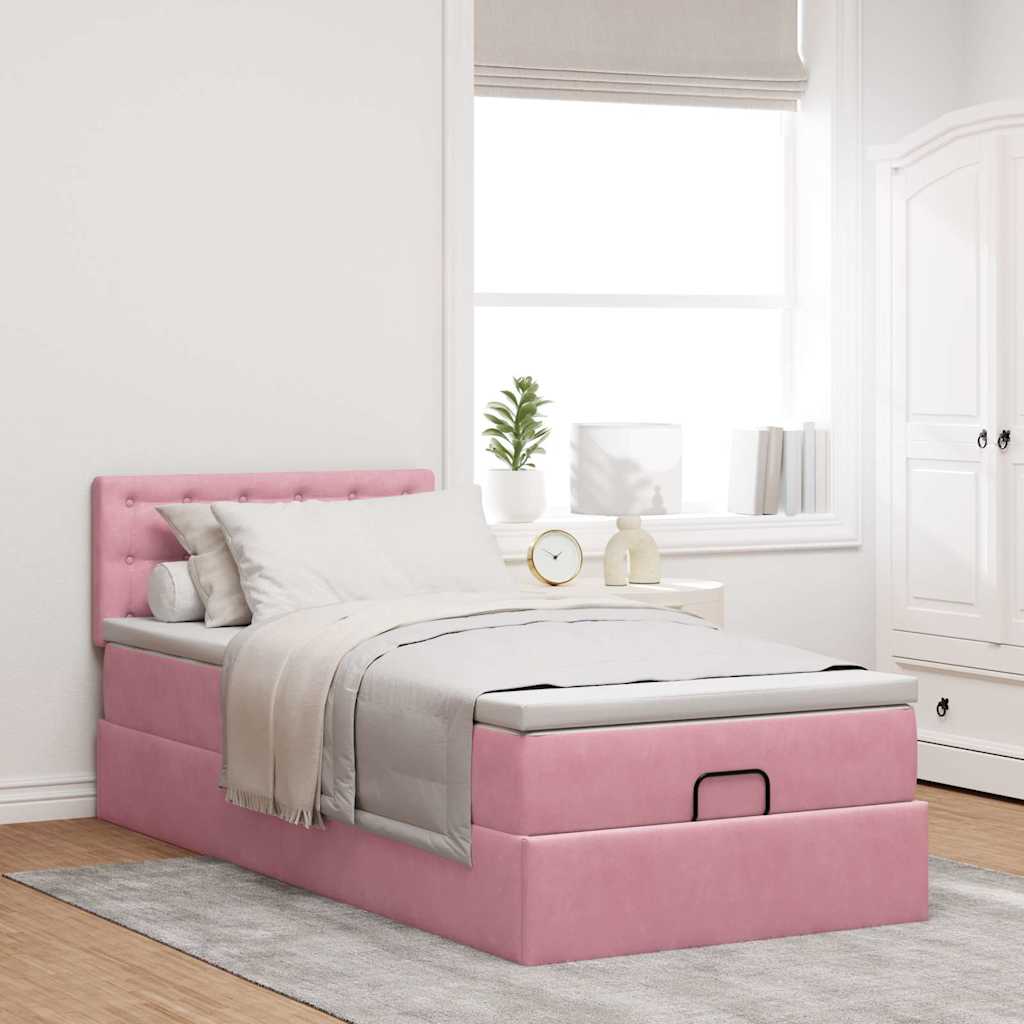 vidaXL Estructura cama otomana colchón terciopelo rosa 80x200cm