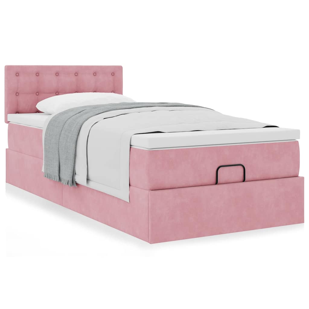 vidaXL Estructura cama otomana colchón terciopelo rosa 80x200cm