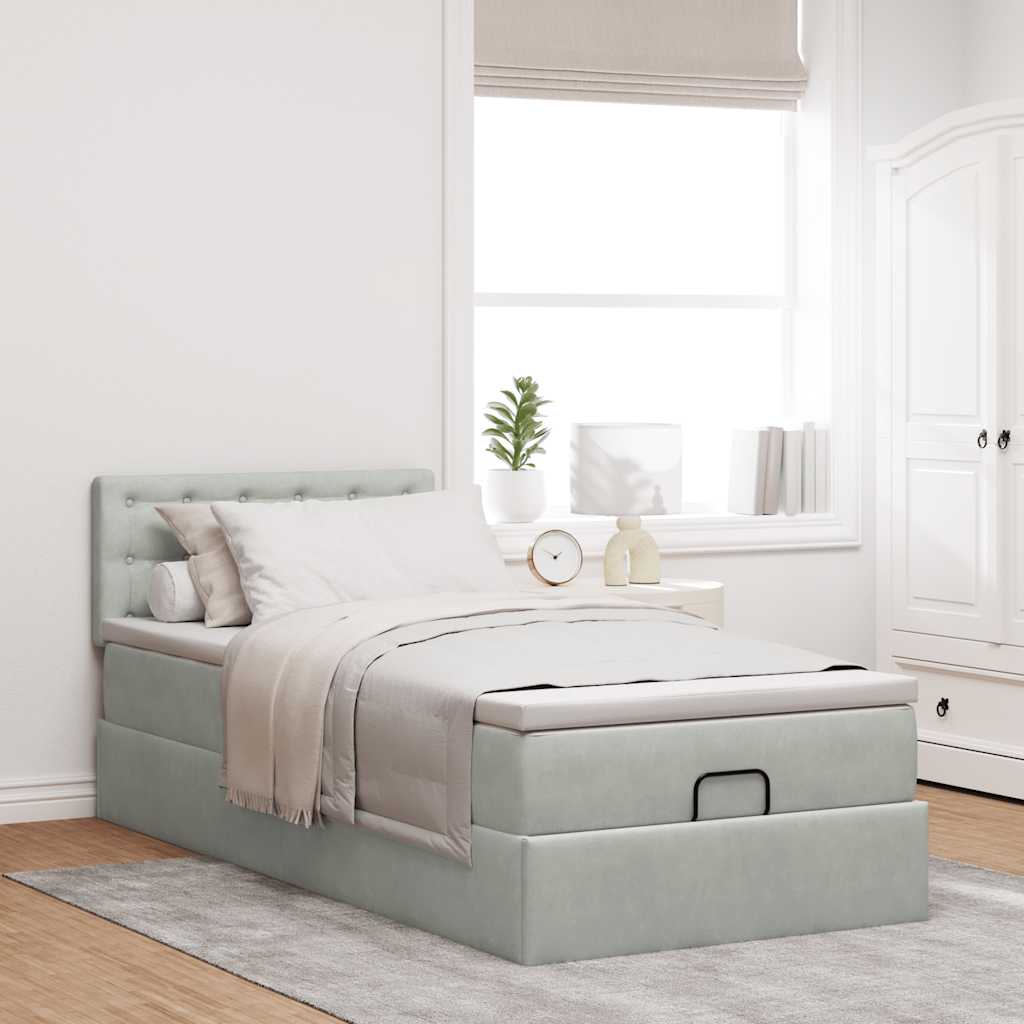 vidaXL Estructura cama otomana colchón terciopelo gris claro 90x190cm