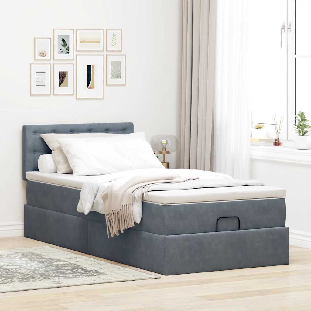 vidaXL Estructura cama otomana colchón terciopelo gris oscuro 90x190cm