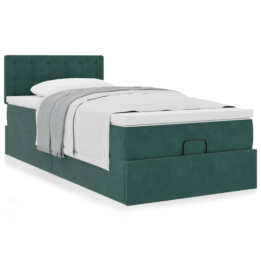 vidaXL Estructura de cama otomana colchón terciopelo verde oscuro