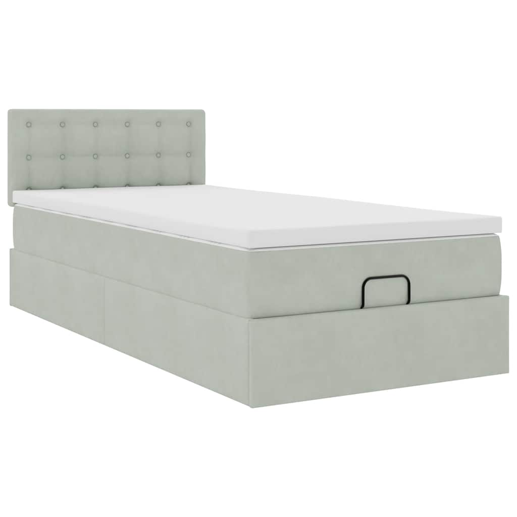 vidaXL Estructura cama otomana colchón terciopelo gris claro 90x200cm