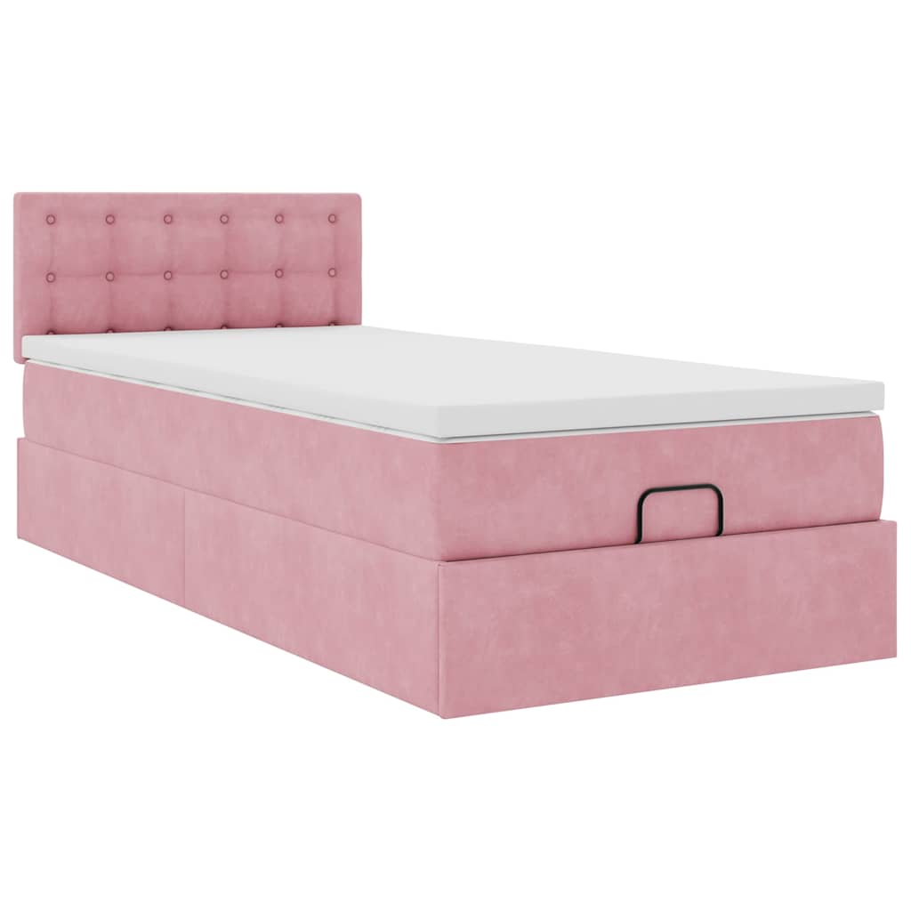 vidaXL Estructura de cama otomana colchón terciopelo rosa 90x200cm