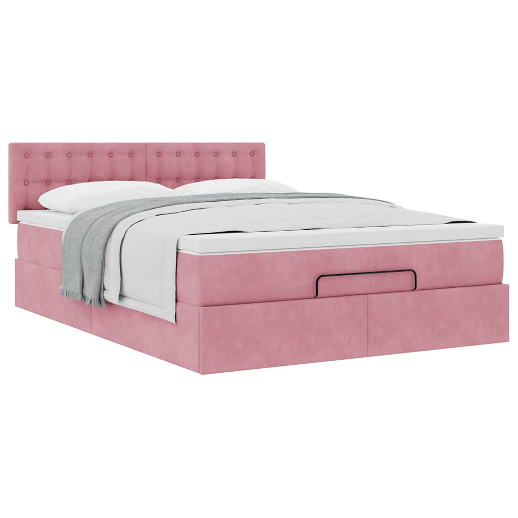 vidaXL Estructura cama otomana colchón terciopelo rosa 140x200cm