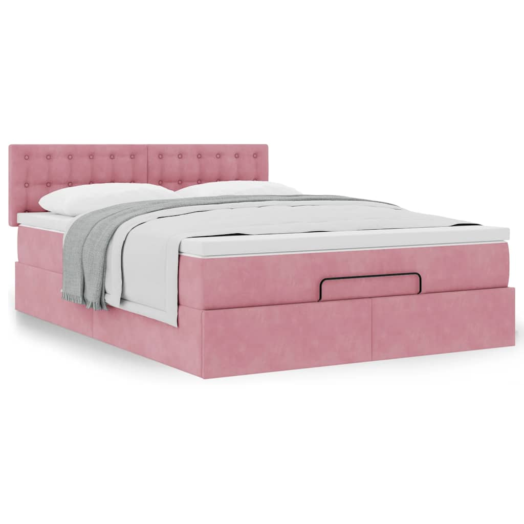 vidaXL Estructura cama otomana colchón terciopelo rosa 140x200cm