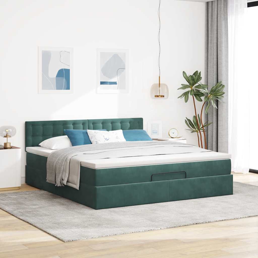 vidaXL Estructura de cama otomana con colchón verde oscuro 180x200 cm