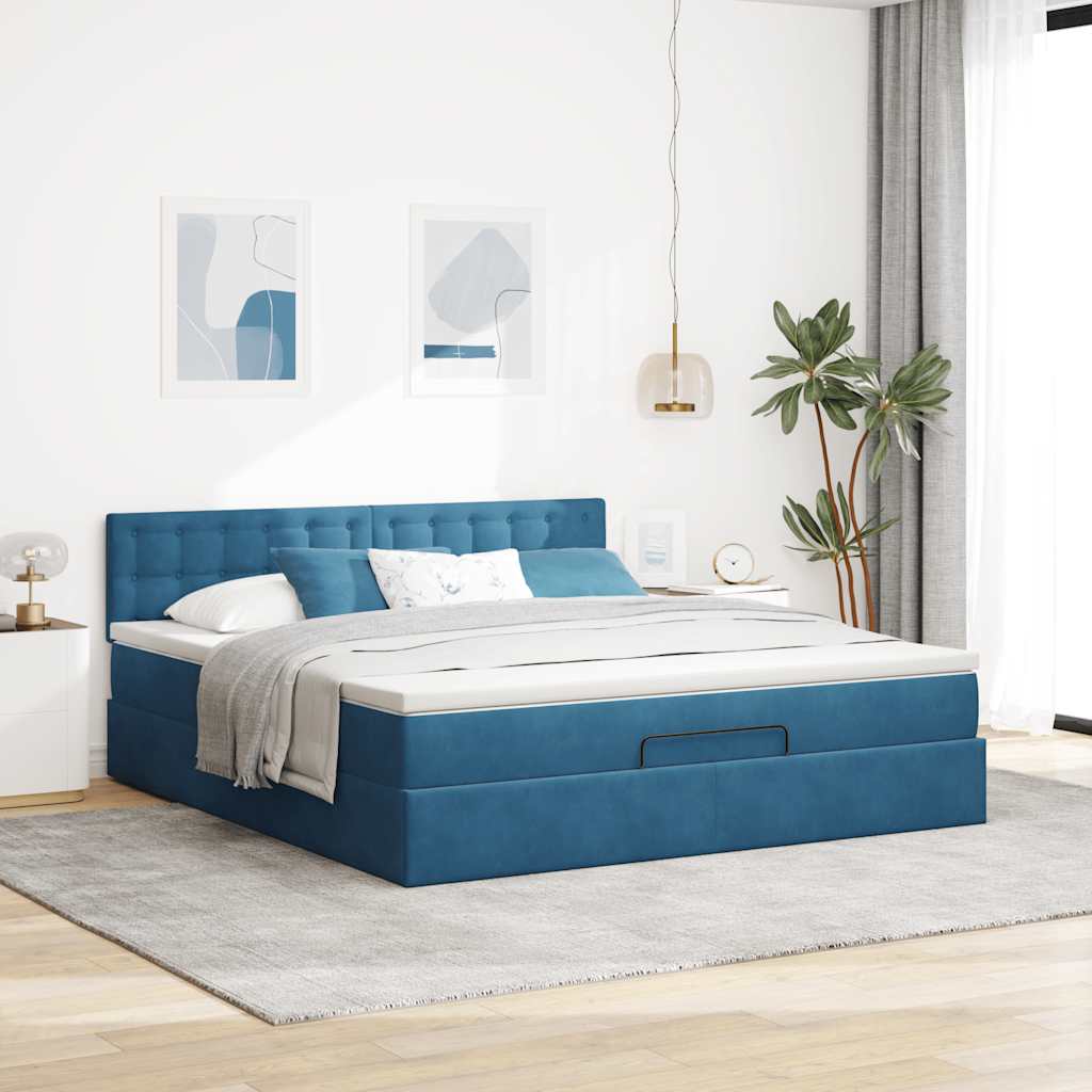 vidaXL Estructura de cama otomana colchón azul oscuro 180x200 cm