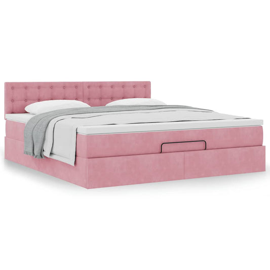 vidaXL Estructura cama otomana con colchón terciopelo rosa 180x200 cm