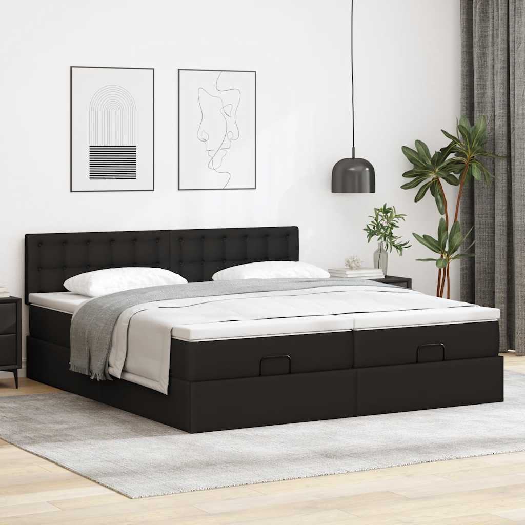 vidaXL Estructura de cama otomana con colchones cuero sintético negro