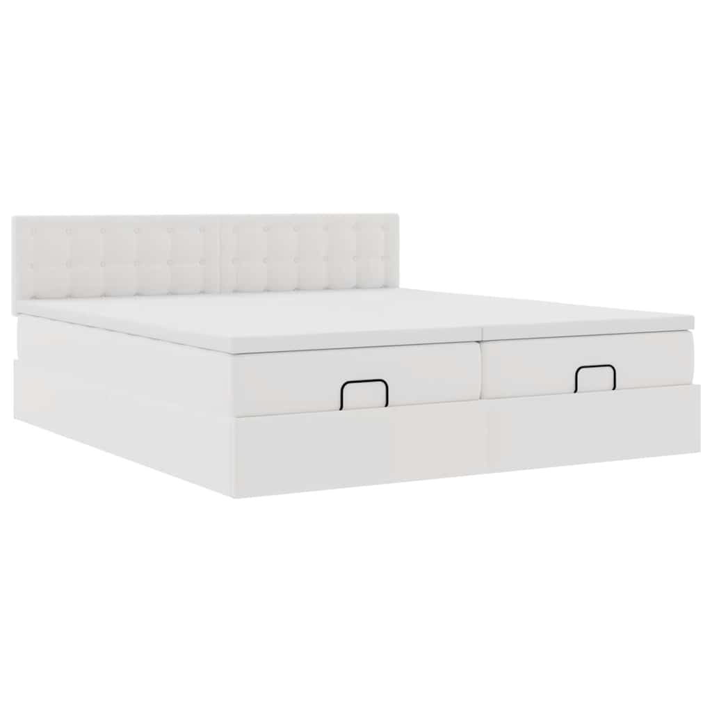 vidaXL Estructura de cama otomana con colchones cuero sintético blanco