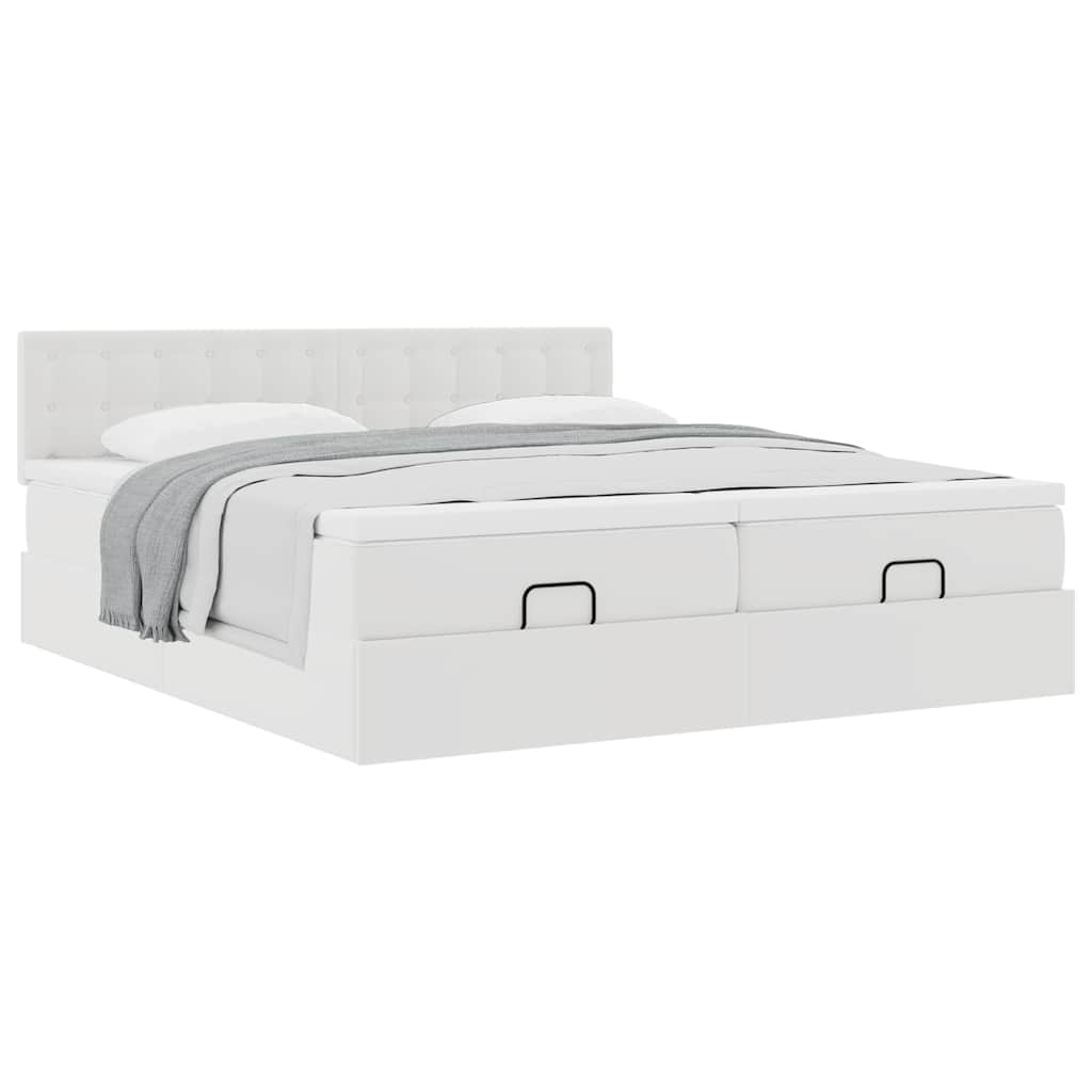 vidaXL Estructura de cama otomana con colchones cuero sintético blanco