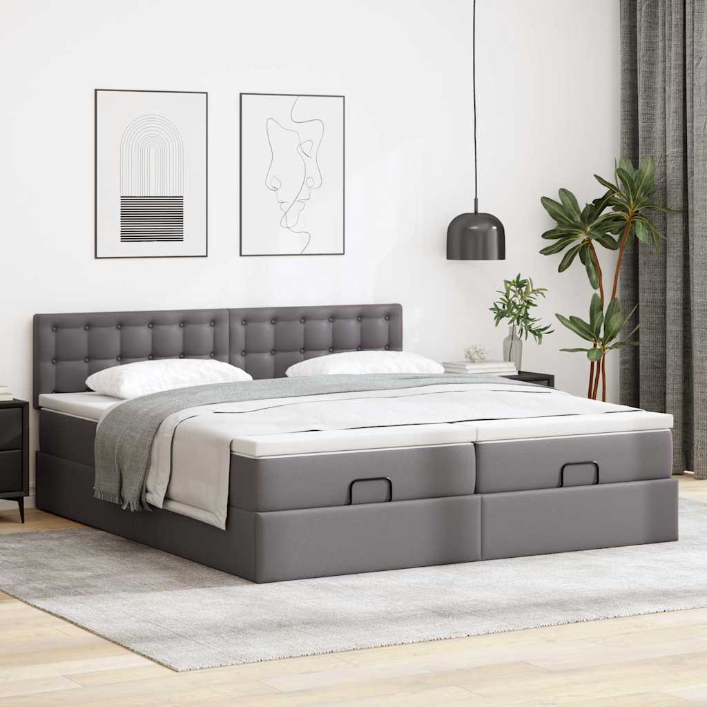 vidaXL Estructura cama otomana colchones cuero sintético gris