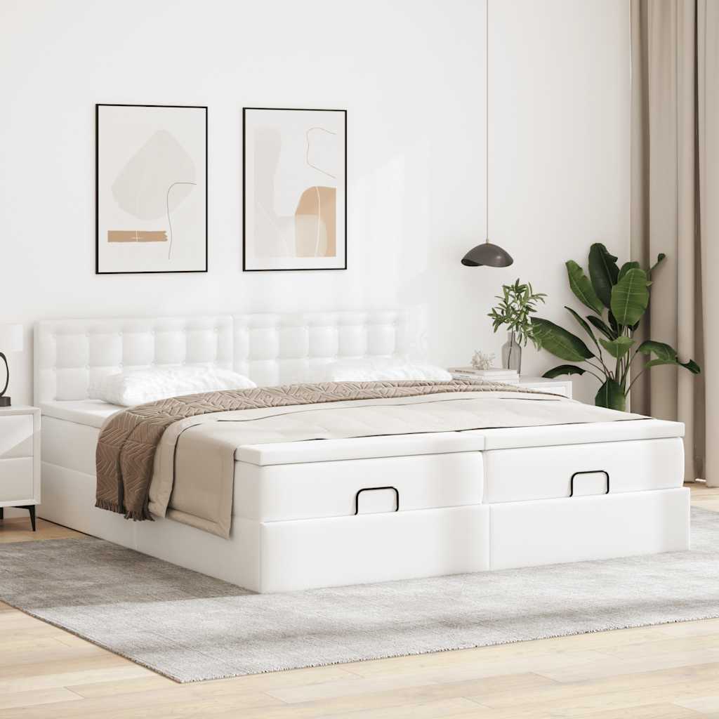 vidaXL Estructura cama otomana colchones cuero sintético blanco