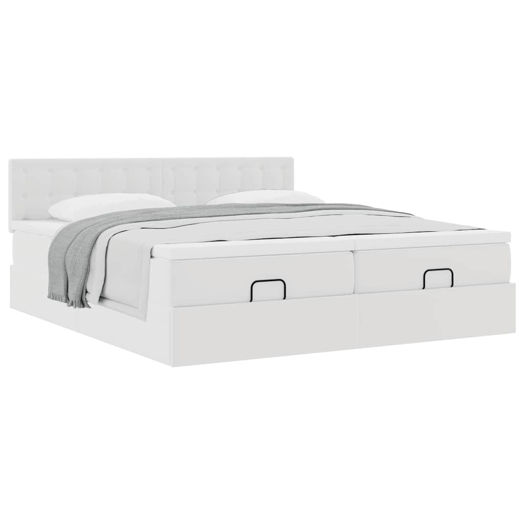 vidaXL Estructura cama otomana colchones cuero sintético blanco