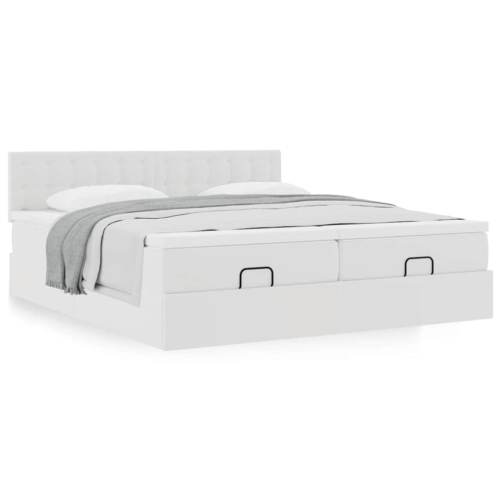 vidaXL Estructura cama otomana colchones cuero sintético blanco