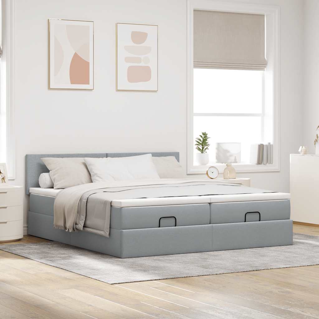 vidaXL Estructura de cama otomana colchones tela gris claro 180x200cm